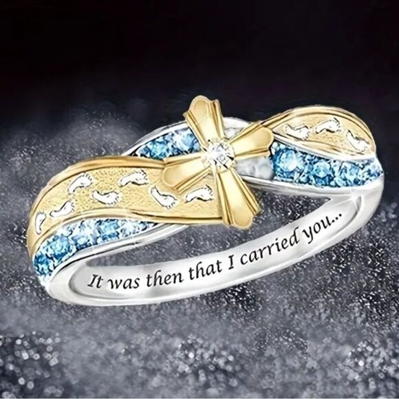 New Size 8 Promise Engagement Ring Religious Gift “It Was Then I Carried You” - Picture 2 of 3